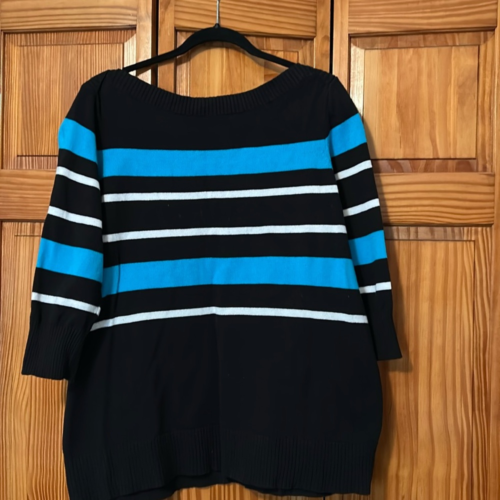 Chaps 2X Striped Black and Turquoise Women's Sweater